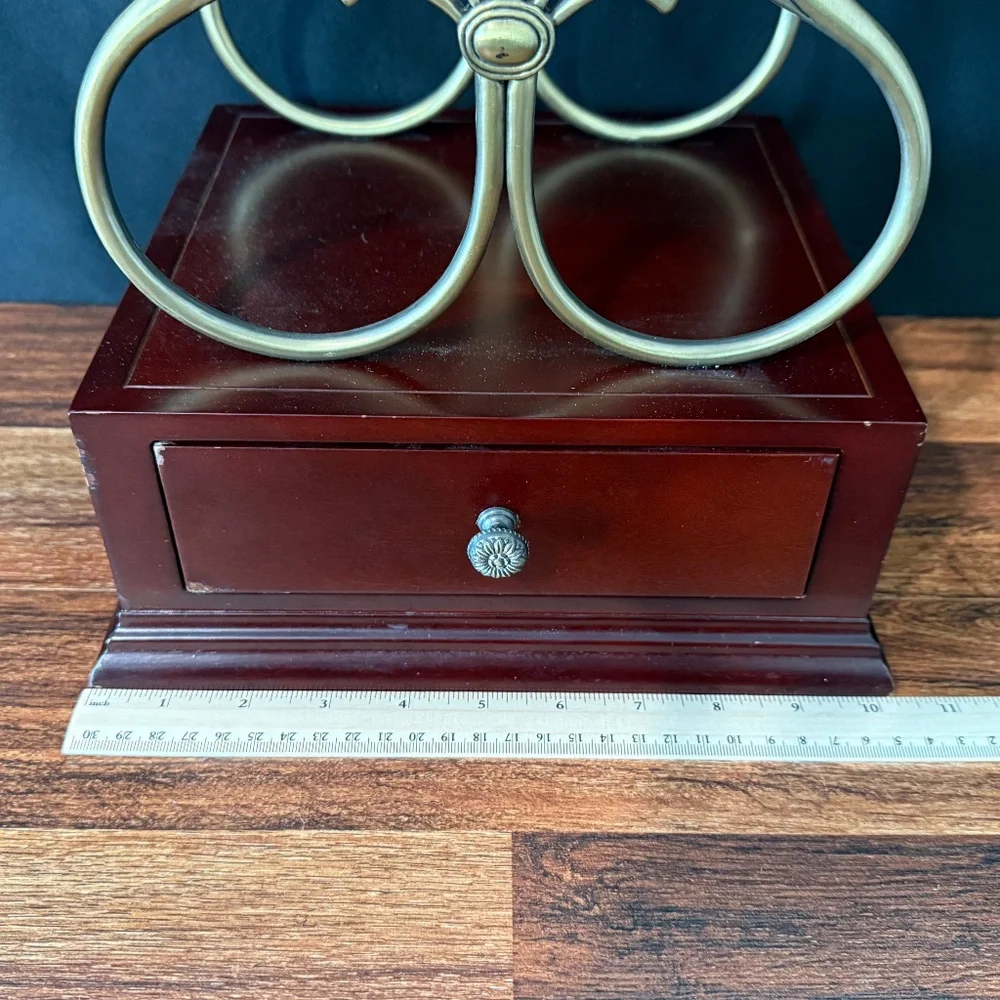 Red Cherry Wood & Brass 3 Bottle Wine Rack